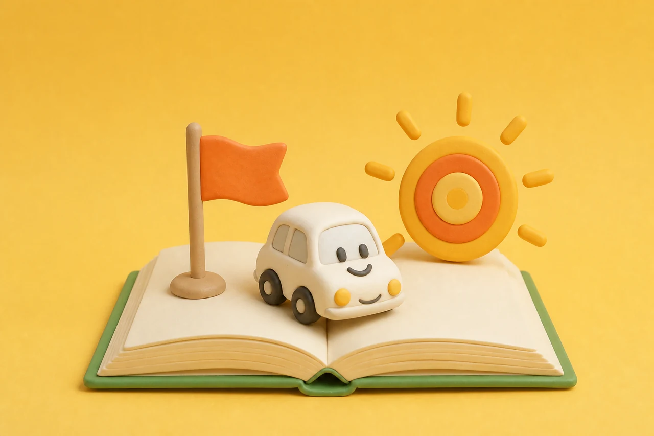 DriveTheory illustration of a car and a theory book.